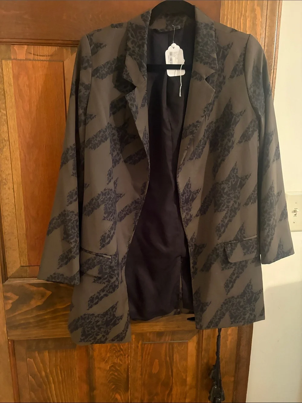 All saints Womens Olive & Black Patterned Blazer Jacket